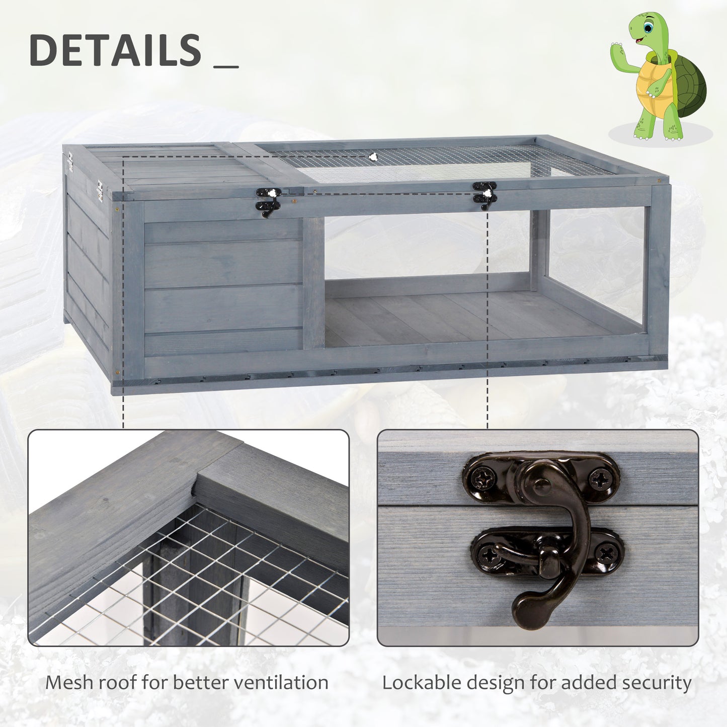 PawHut Wooden Tortoise Enclosure with Ventilated Mesh Roof, Expandable Small Pet Habitat for Indoor and Outdoor Use, Grey - ALL4U RETAILER LTD