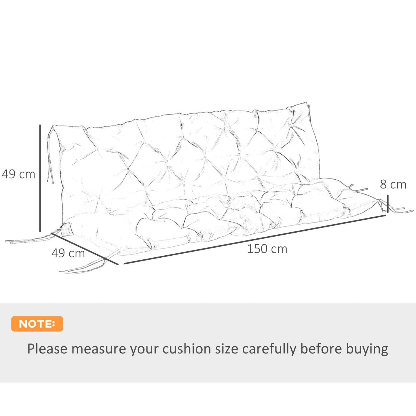 Outsunny Three Seater Bench Cushion Light Grey Outdoor Replacement Cushion For Metal And Wood Benches Splash Resistant