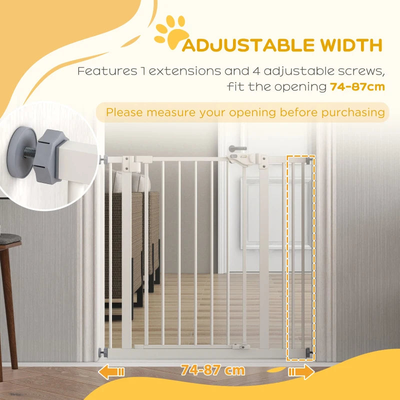 PawHut Metal Adjustable Dog Gate - White, Expandable 74-87cm Width, Pet Safety Barrier - ALL4U RETAILER LTD