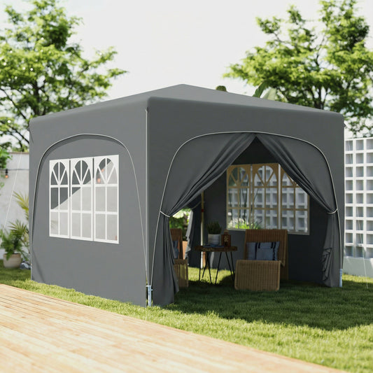 Outsunny 3x3m Pop Up Gazebo Shelter With Accessories Dark Grey UPF50 Fabric Canopy Adjustable Height 255 265 275 cm