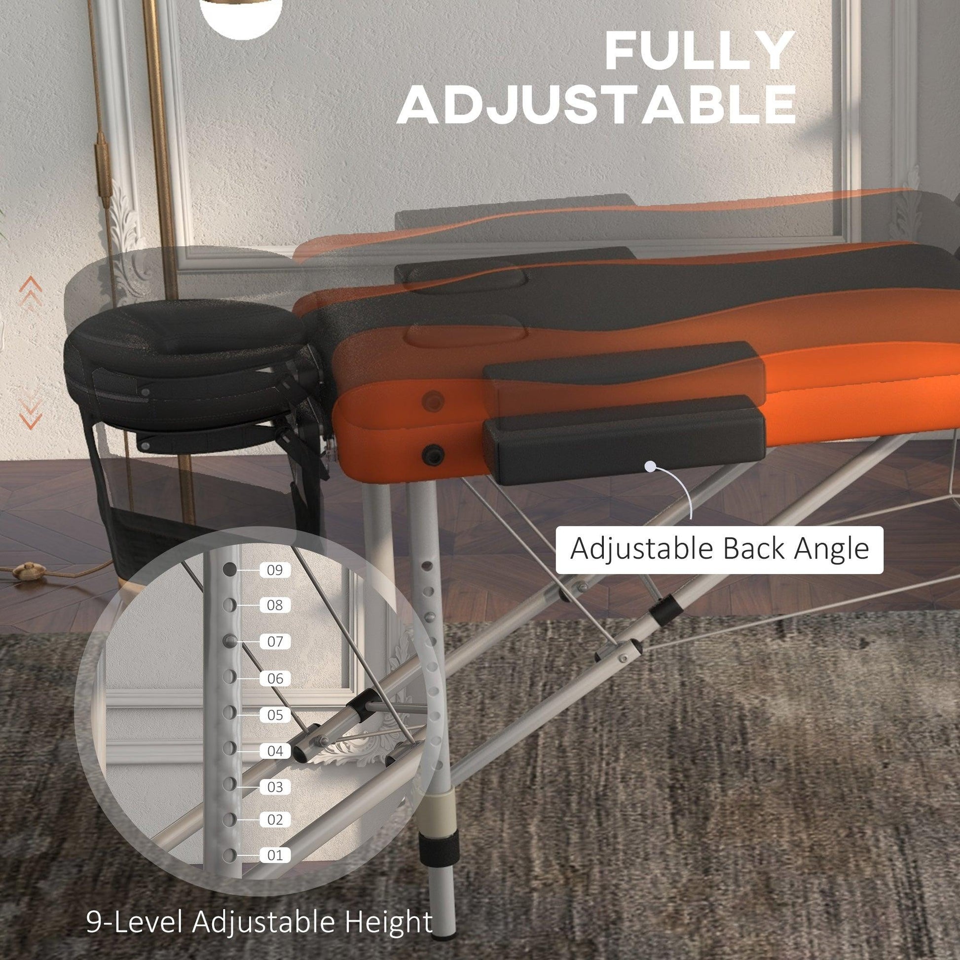 HOMCOM Portable Massage Table Beauty Therapy Couch Bed Spa Aluminum Orange - ALL4U RETAILER LTD