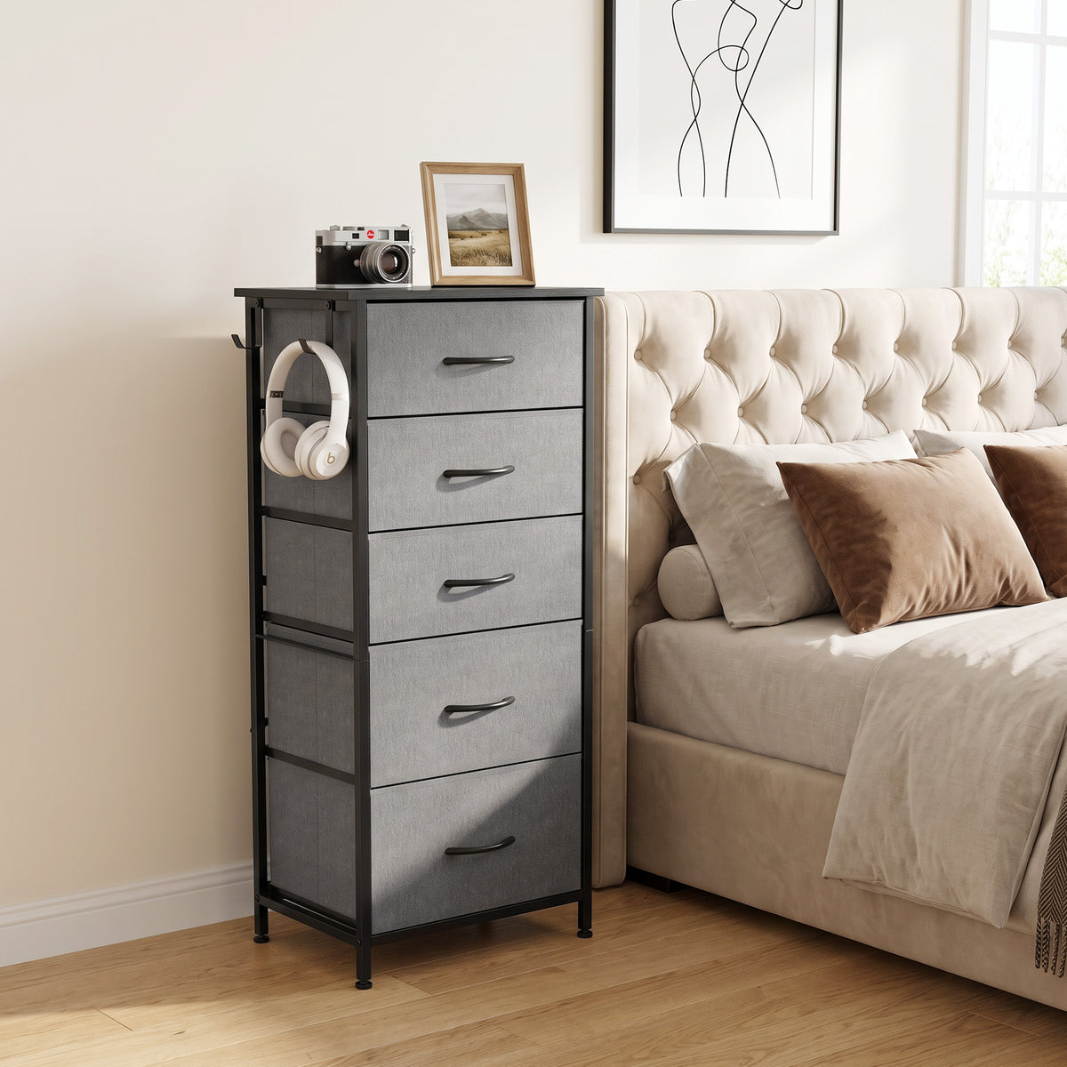Homcom Fabric Chest With Five Drawers Four Pockets Steel Frame