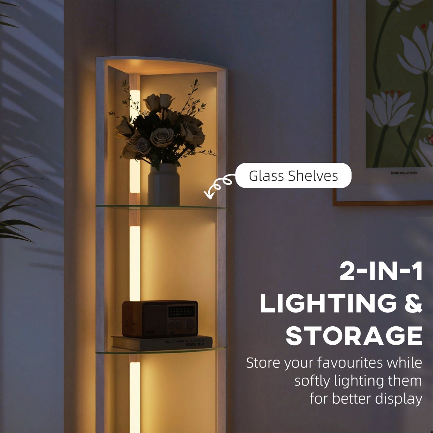 HOMCOM LED Floor Lamp With Shelves Five Tier Dimmable Standing Lamp With Foot Switch For Living Room And Bedroom Grey