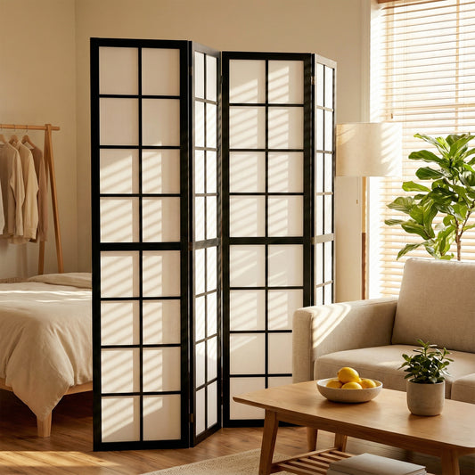 HOMCOM 4 Panel Folding Room Divider Freestanding Indoor Privacy Screen For Living Room And Bedroom Black