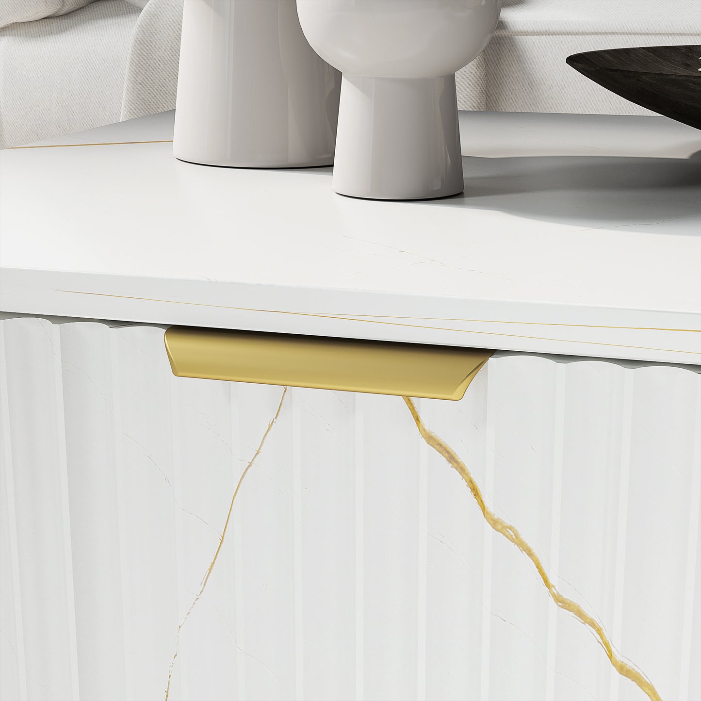 HOMCOM Marble Effect Storage Coffee Table White With Drawer And Shelves Steel Legs Modern Living Room