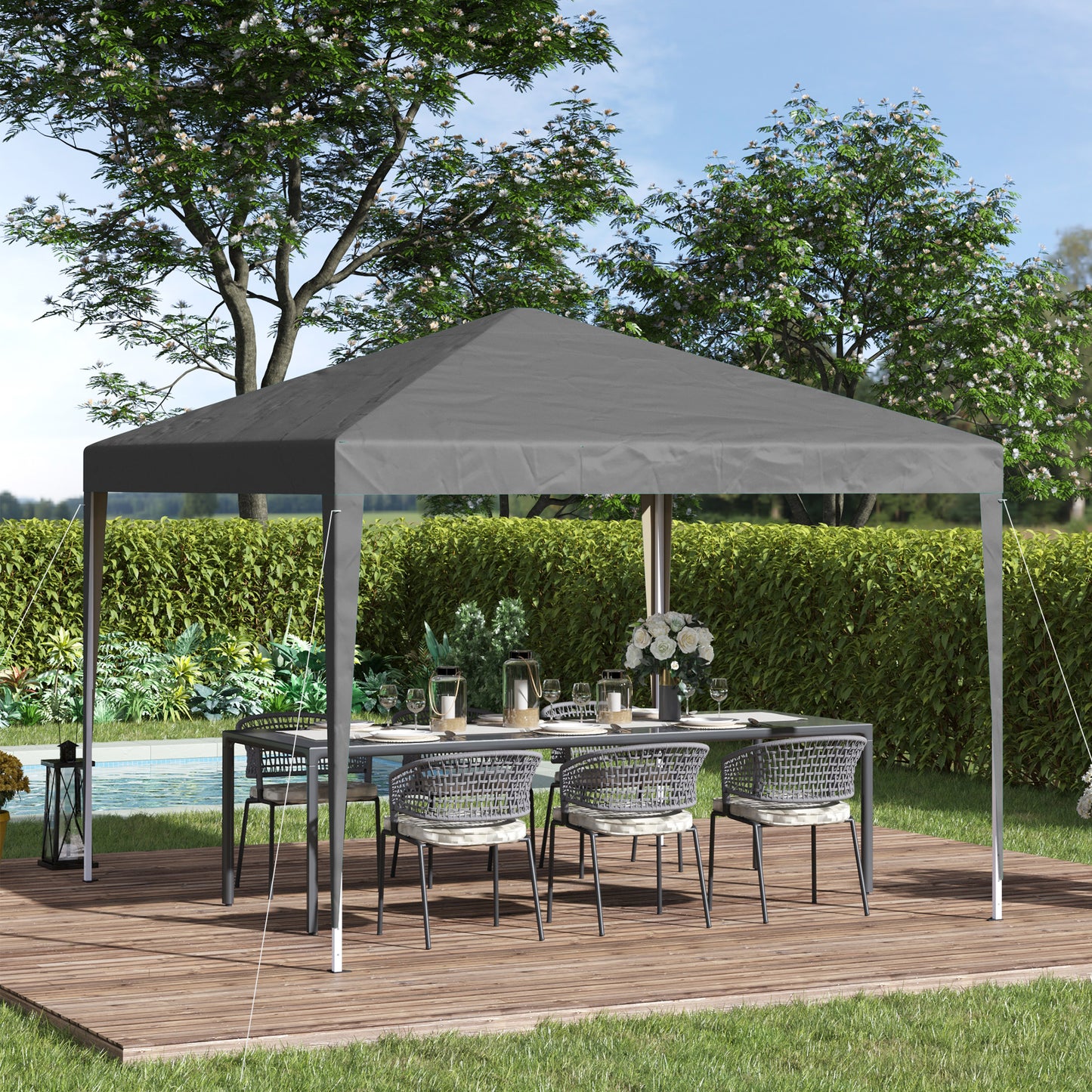 Outsunny 3x3m Garden Pop Up Gazebo Marquee Party Tent Wedding Canopy Height Adjustable With Carrying Bag Grey