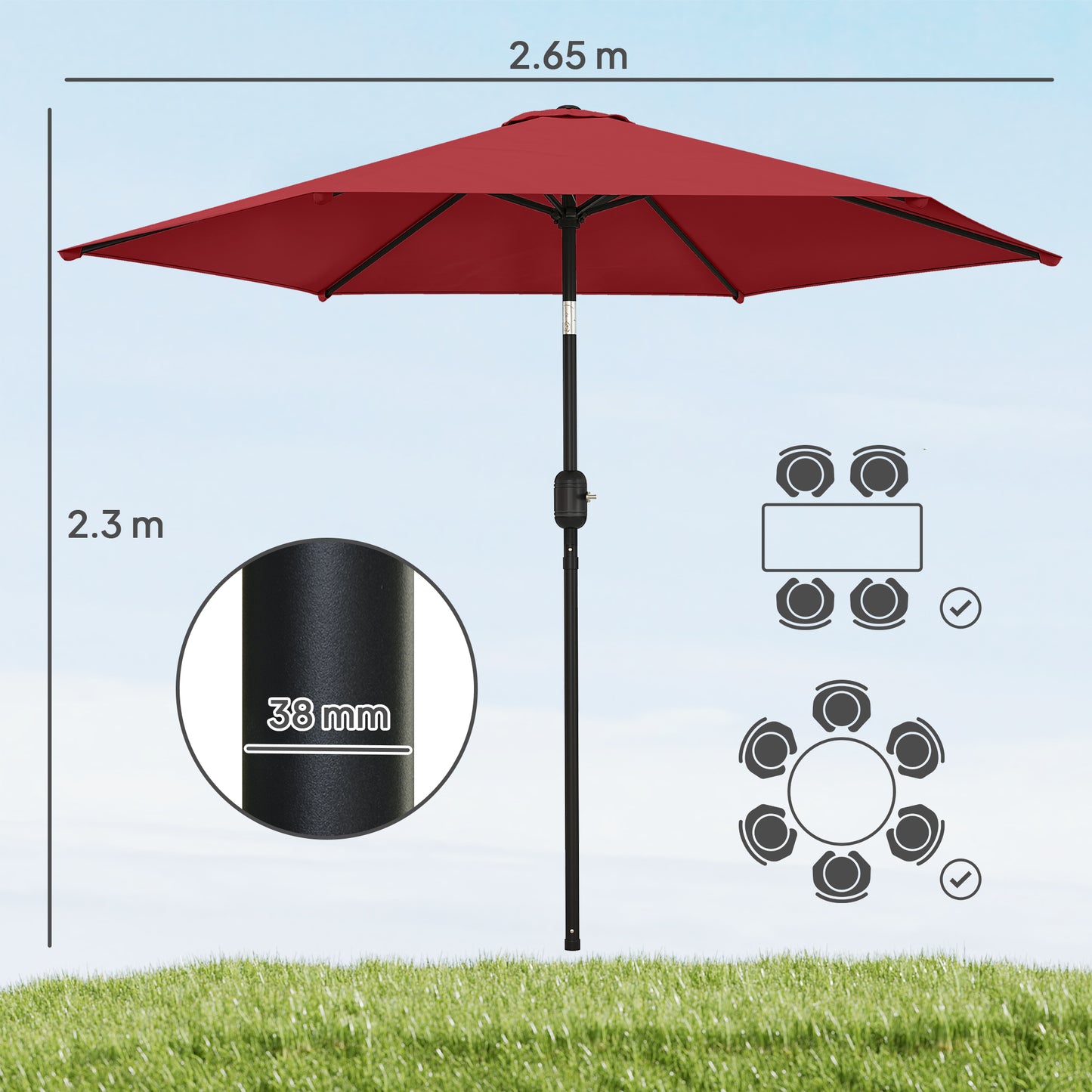 Outsunny 2.6 m Garden Parasol Umbrella With Aluminium Pole Tilt And Crank Vent Wine Red Outdoor Patio Shade