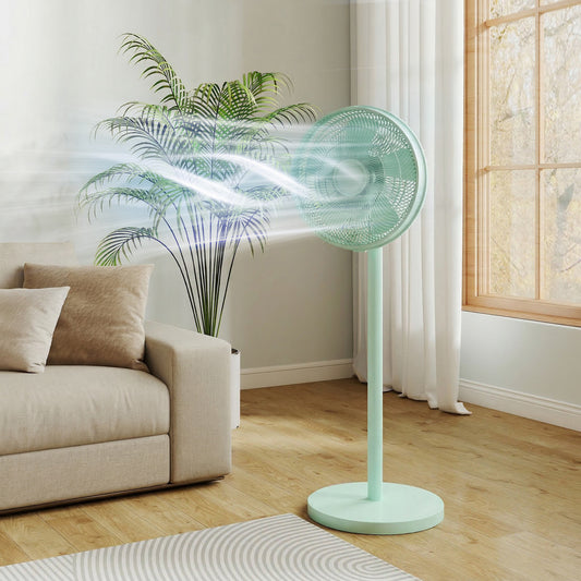 HOMCOM 40 cm Standing Floor Fan With 80 Degree Oscillation Adjustable Tilt And Height 4 Speeds Remote Control Green