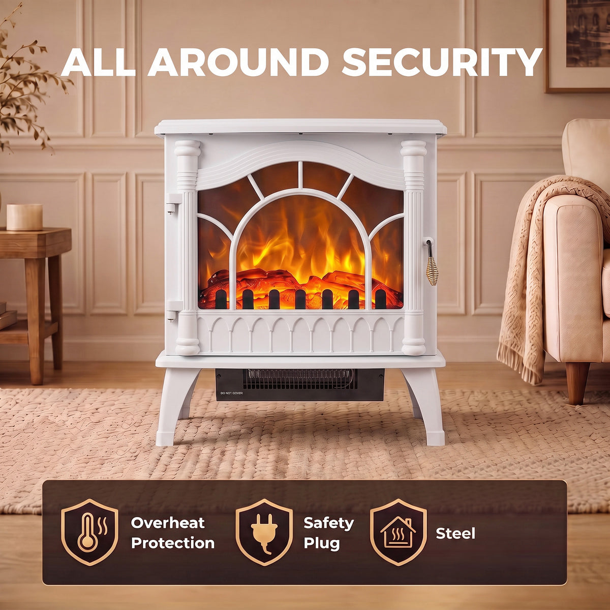 HOMCOM Electric Fireplace Fan Heater With Realistic Glass Flame Effect