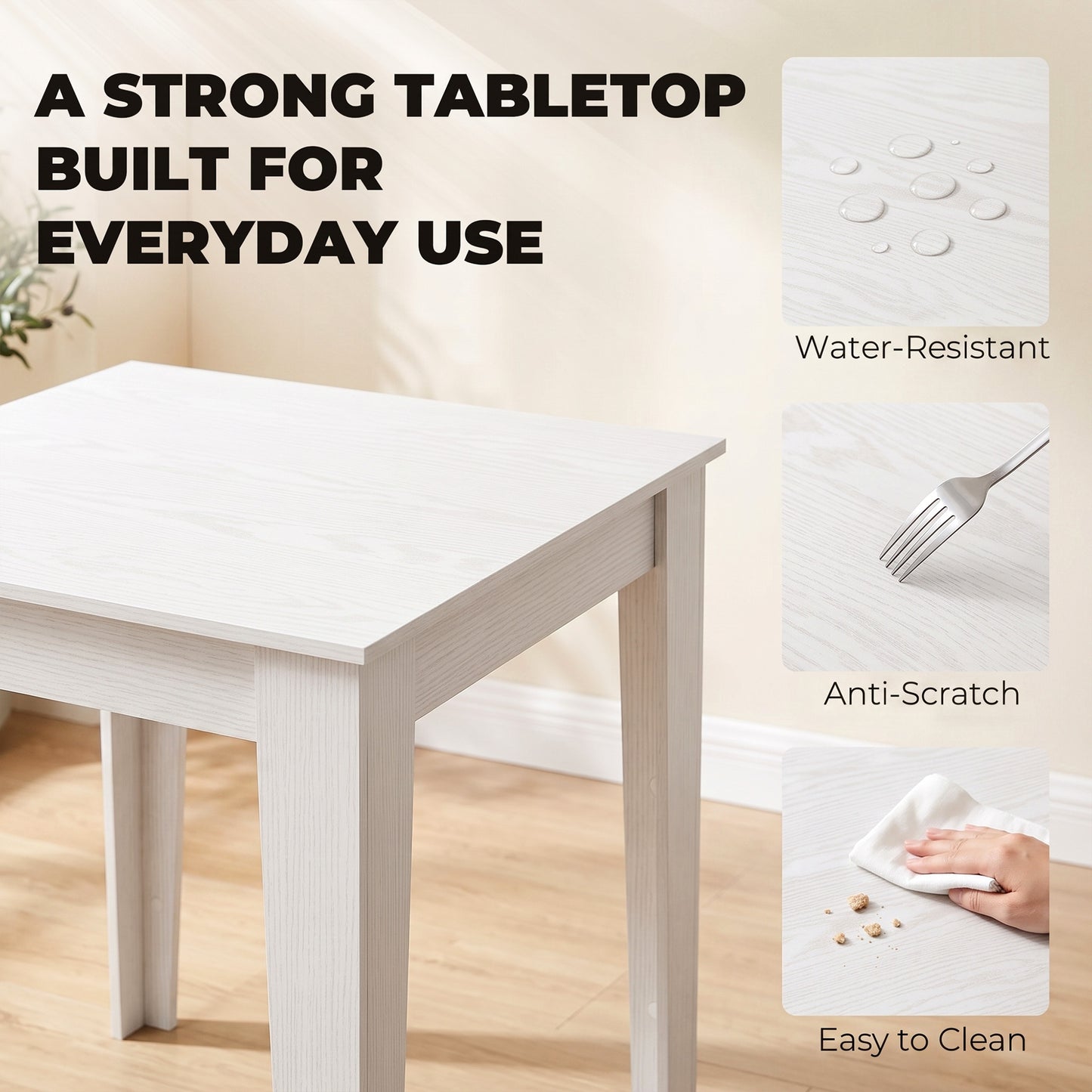 Homcom White Square Dining Table For Four People Modern Kitchen