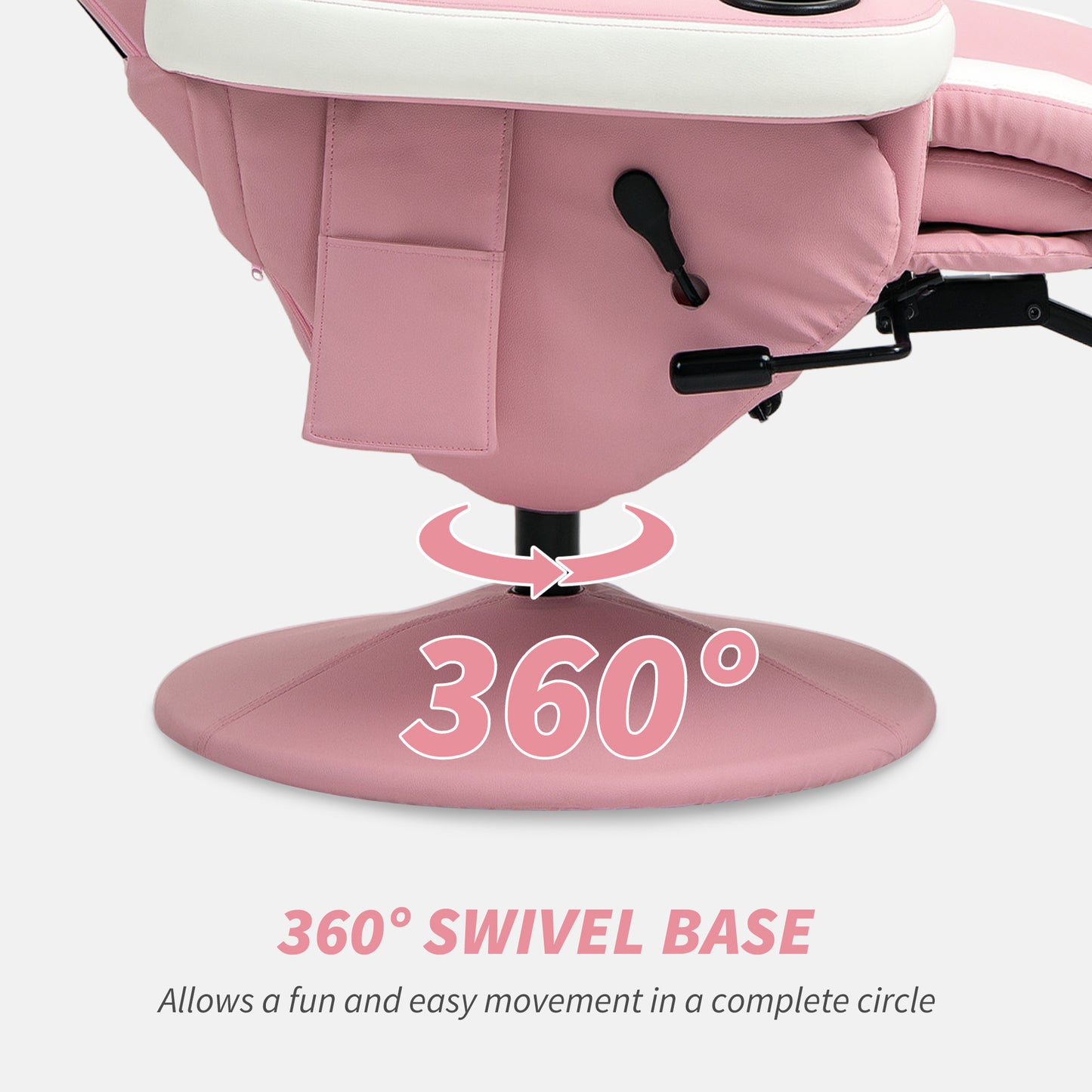 HOMCOM Manual Recliner Armchair With PU Leather 360 Degree Swivel Adjustable Leg Rest 135 Degree Recline Pink