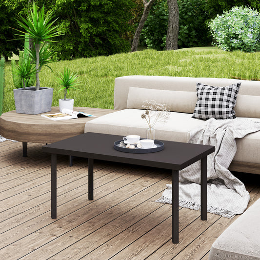 Metal Outdoor Garden Coffee Table With Woodgrain Top For Patio Balcony Porch 95 x 55 x 46 cm Brown