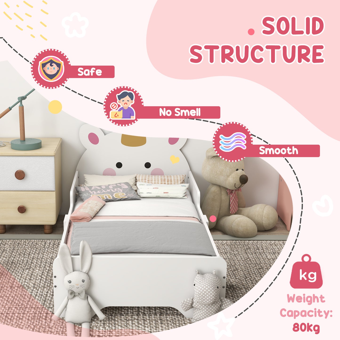 ZONEKIZ Kids Bedroom Furniture Set Kids Dressing Table Mirror Stool Toddler Bed Frame 3-6 Years Unicorn Design - ALL4U RETAILER LTD