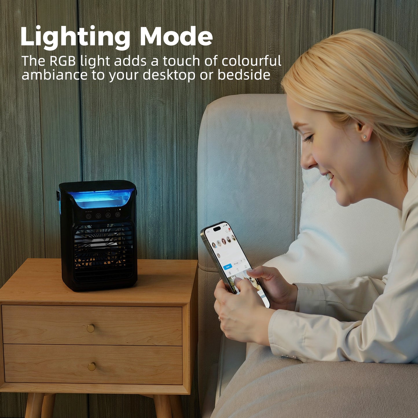 HOMCOM Portable Air Cooler With Adjustable Head 3 Wind Speeds 2 Cool Mist RGB Light Black