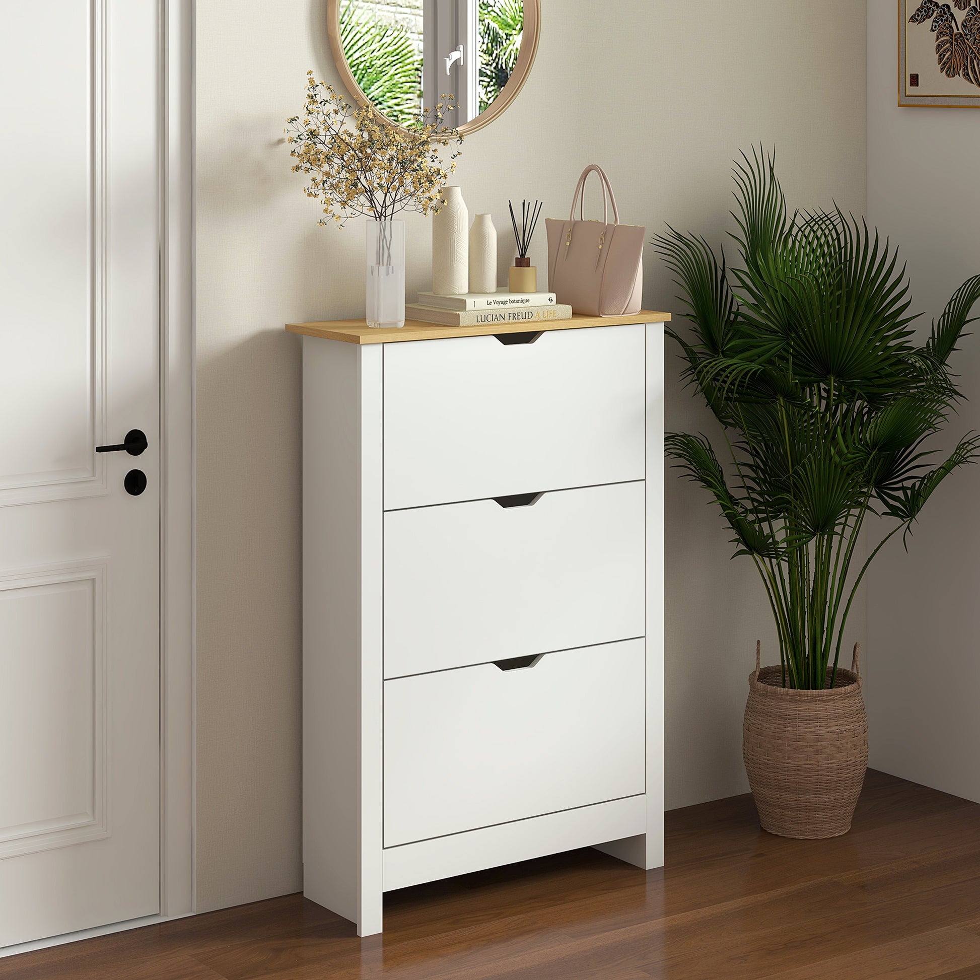 HOMCOM Compact White Shoe Storage Cabinet with 3 Flip Drawers for 18 Pairs of Shoes, Ideal for Hallway - ALL4U RETAILER LTD