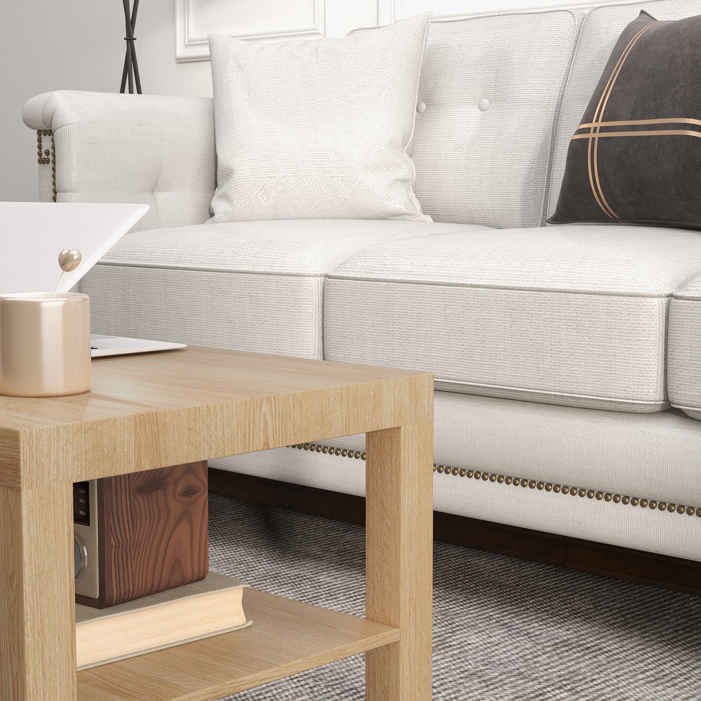 HOMCOM 2 Tier Coffee Table With Storage Shelf Rectangular Table For Living Room And Home Office Natural Wood Finish