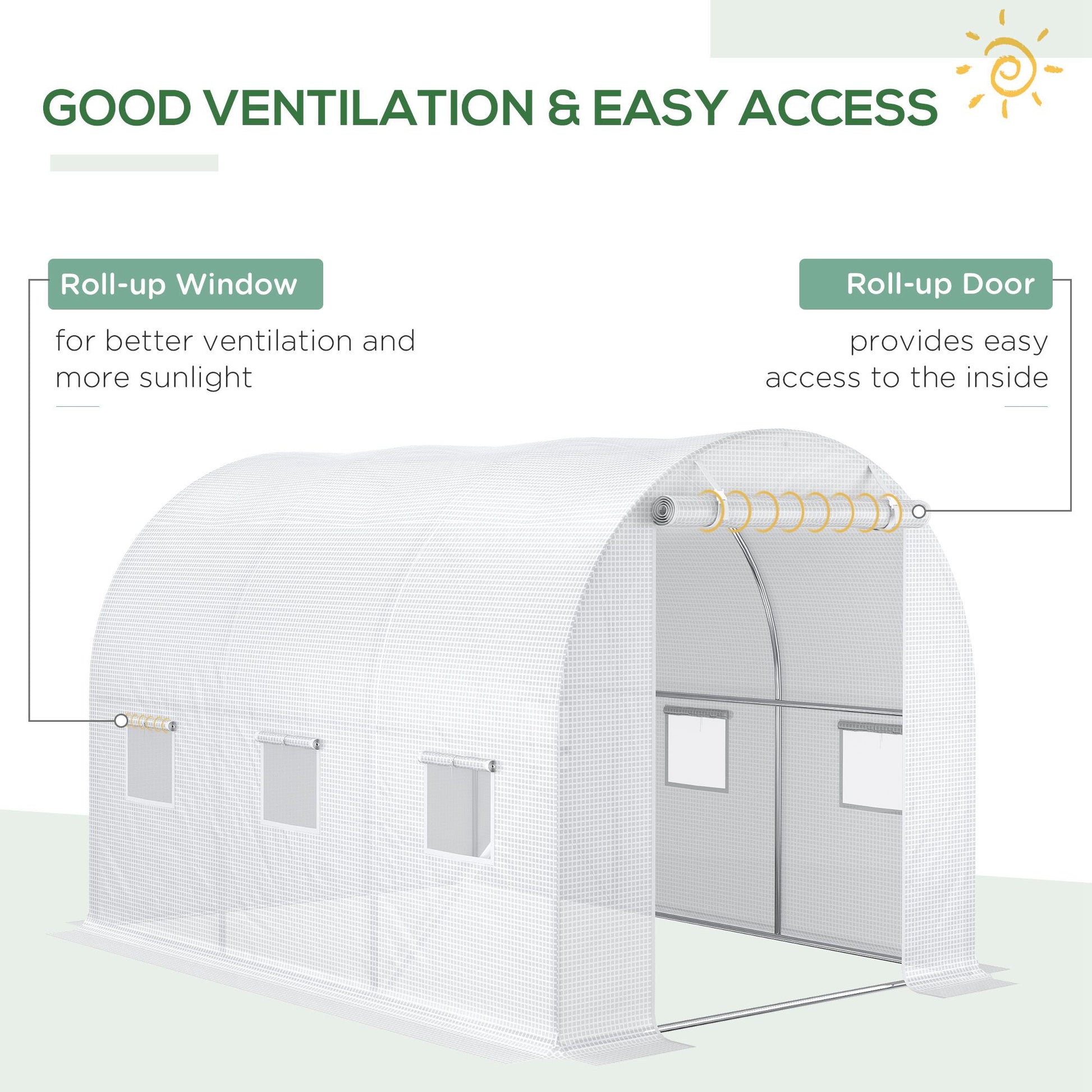 Outsunny 3x2x2m Greenhouse Replacement Walk-in PE Hot House Cover with 6 Windows, Roll-Up Zipper Door White - ALL4U RETAILER LTD