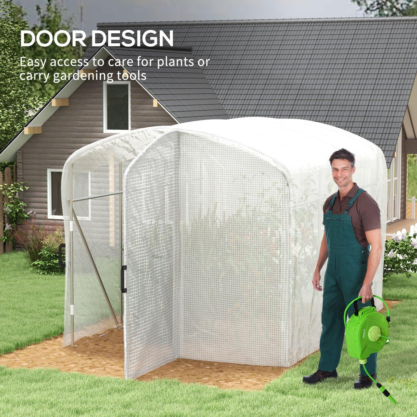 Outsunny Polytunnel Greenhouse Walk-in Grow House with UV-resistant PE Cover, Door and Galvanised Steel Frame, 2 x 2 x 2m, White - ALL4U RETAILER LTD