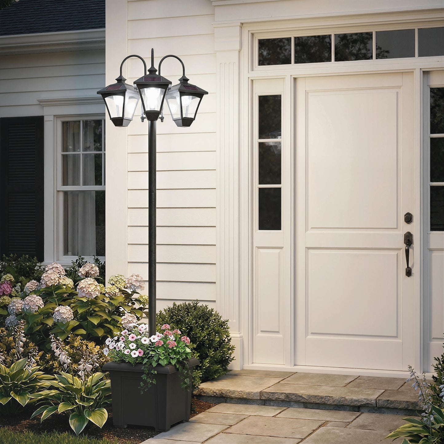 Outsunny Solar Lamp Post With Dusk To Dawn Sensor And 3 Head Planter 185 Centimeters Black