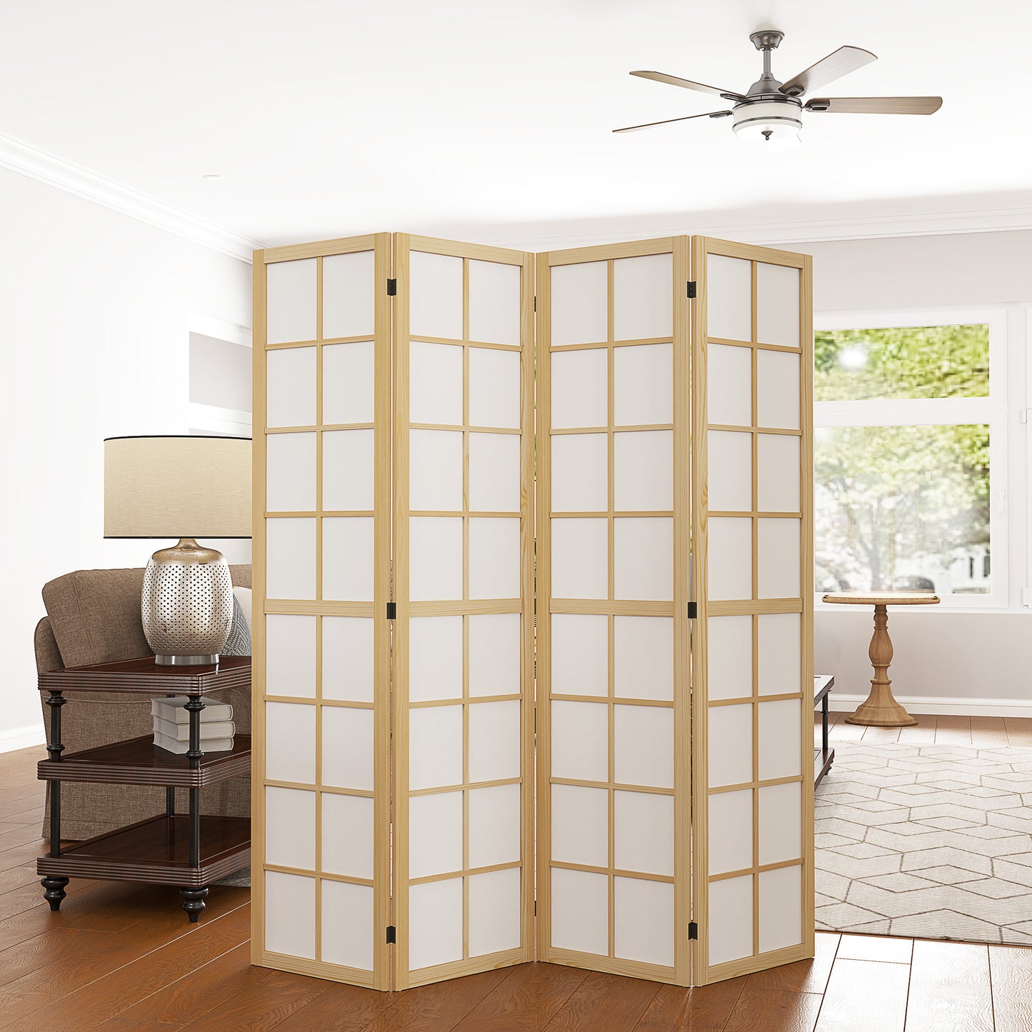 HOMCOM Four Panel Folding Room Divider Freestanding Privacy Screen 160 x 170 cm for Living Room and Bedroom