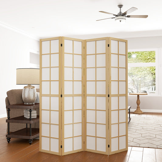 HOMCOM Four Panel Folding Room Divider Freestanding Privacy Screen 160 x 170 cm for Living Room and Bedroom