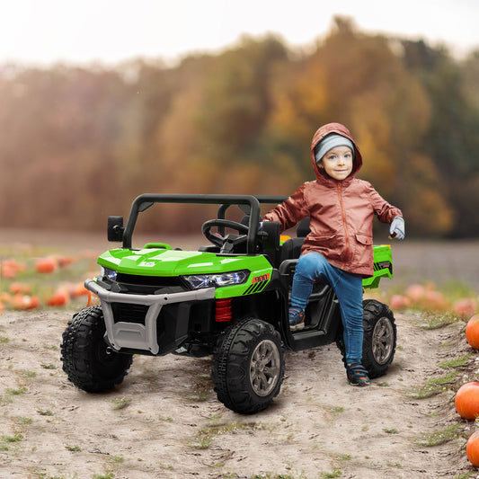 HOMCOM Green 12V Electric UTV Ride-On Car for Kids - Two-Seater with Remote Control and Bucket - ALL4U RETAILER LTD