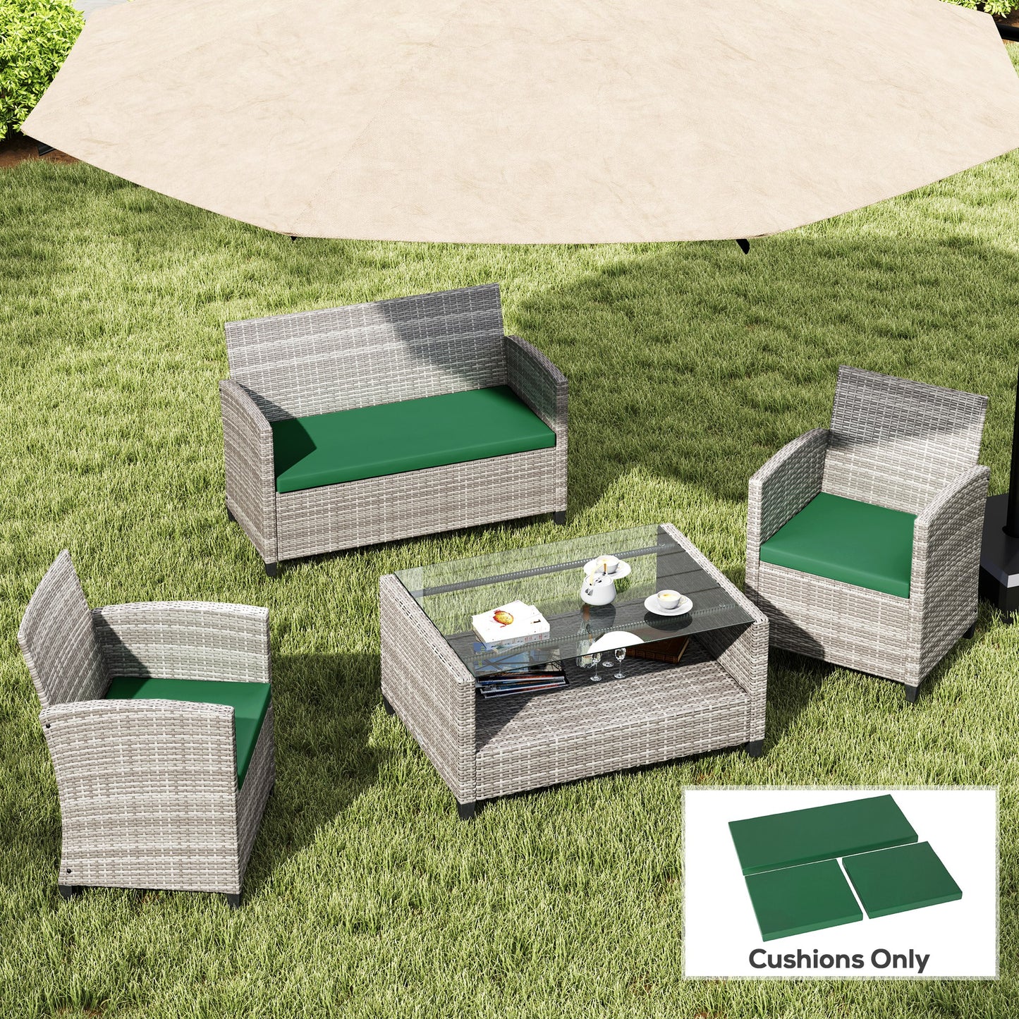 Outsunny Outdoor Seat Cushion Pads For Rattan Furniture 3 Piece Set Green Replacement Cushions