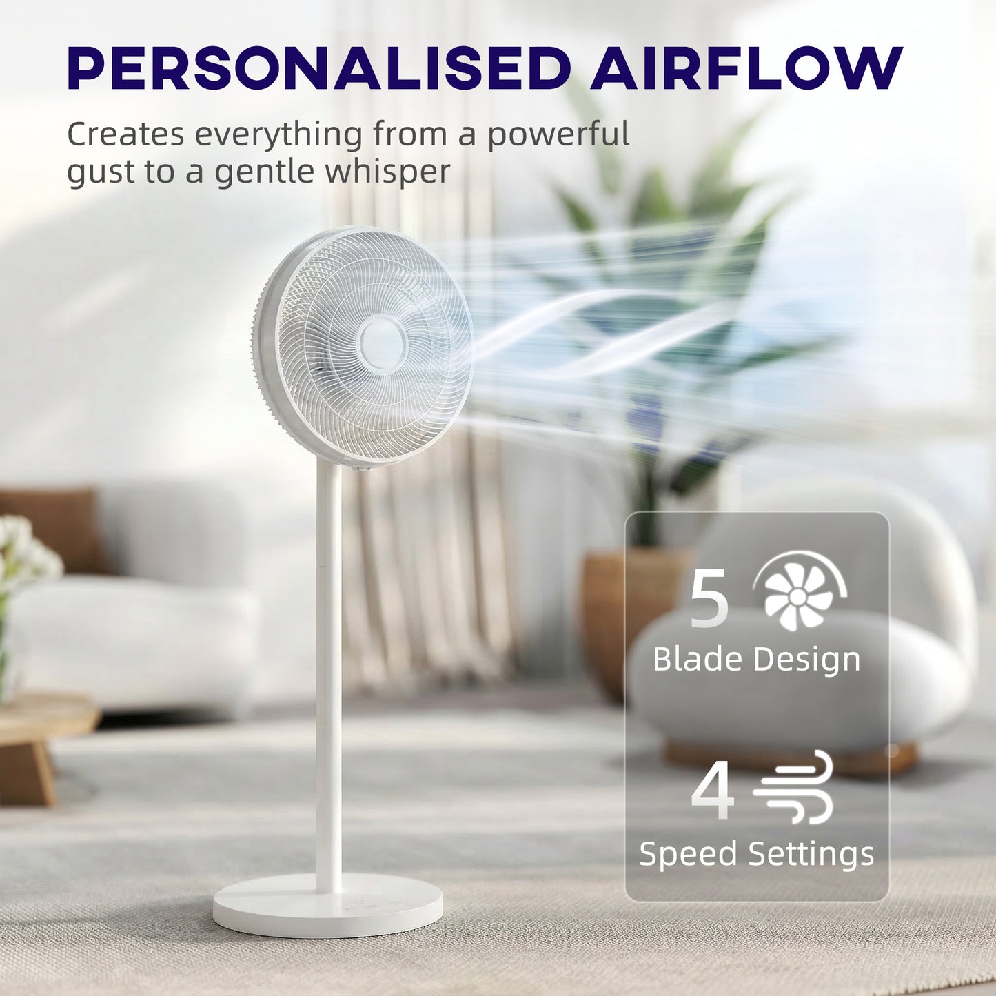 HOMCOM 40 Cm Standing Floor Fan With 80-Degree Oscillation, Adjustable Tilt And Height, 4 Speeds, Remote Control, White