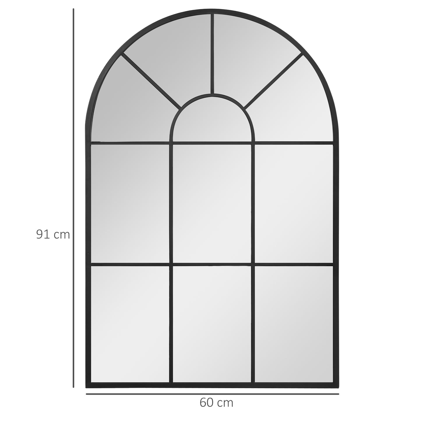 HOMCOM Modern Arched Wall Mirror 91 x 60 cm Window Mirrors Living Room Bedroom Black - ALL4U RETAILER LTD