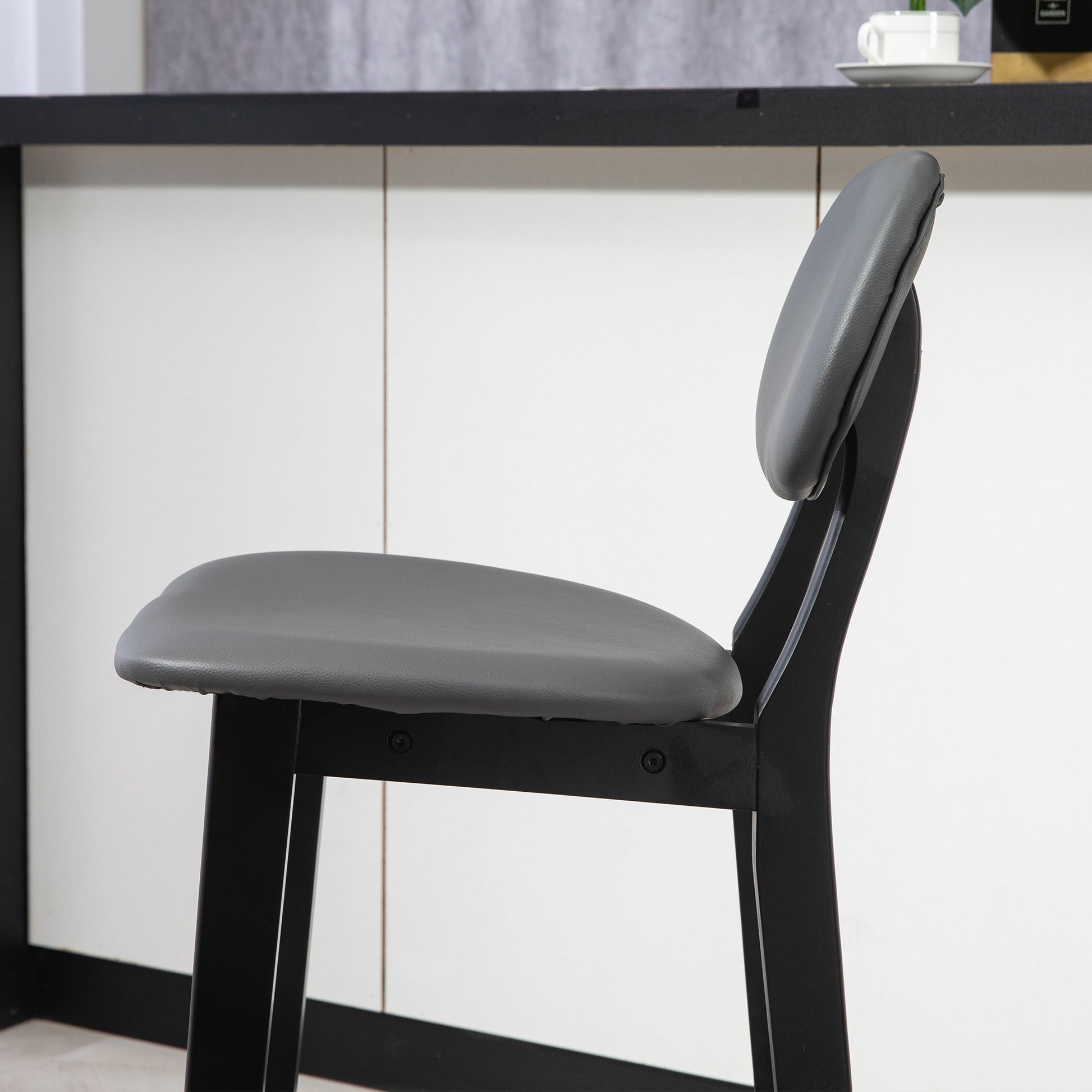 HOMCOM Set of 2 Modern Dark Grey Faux Leather Bar Stools with Backrest and Wooden Legs - ALL4U RETAILER LTD