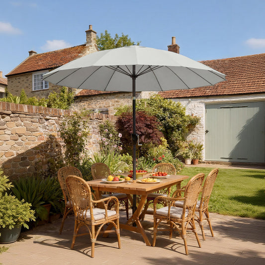Outsunny 2 Meter Shanghai Garden Parasol Umbrella With 16 Fibreglass Ribs And Crank Tilt UPF30 Plus Light Grey