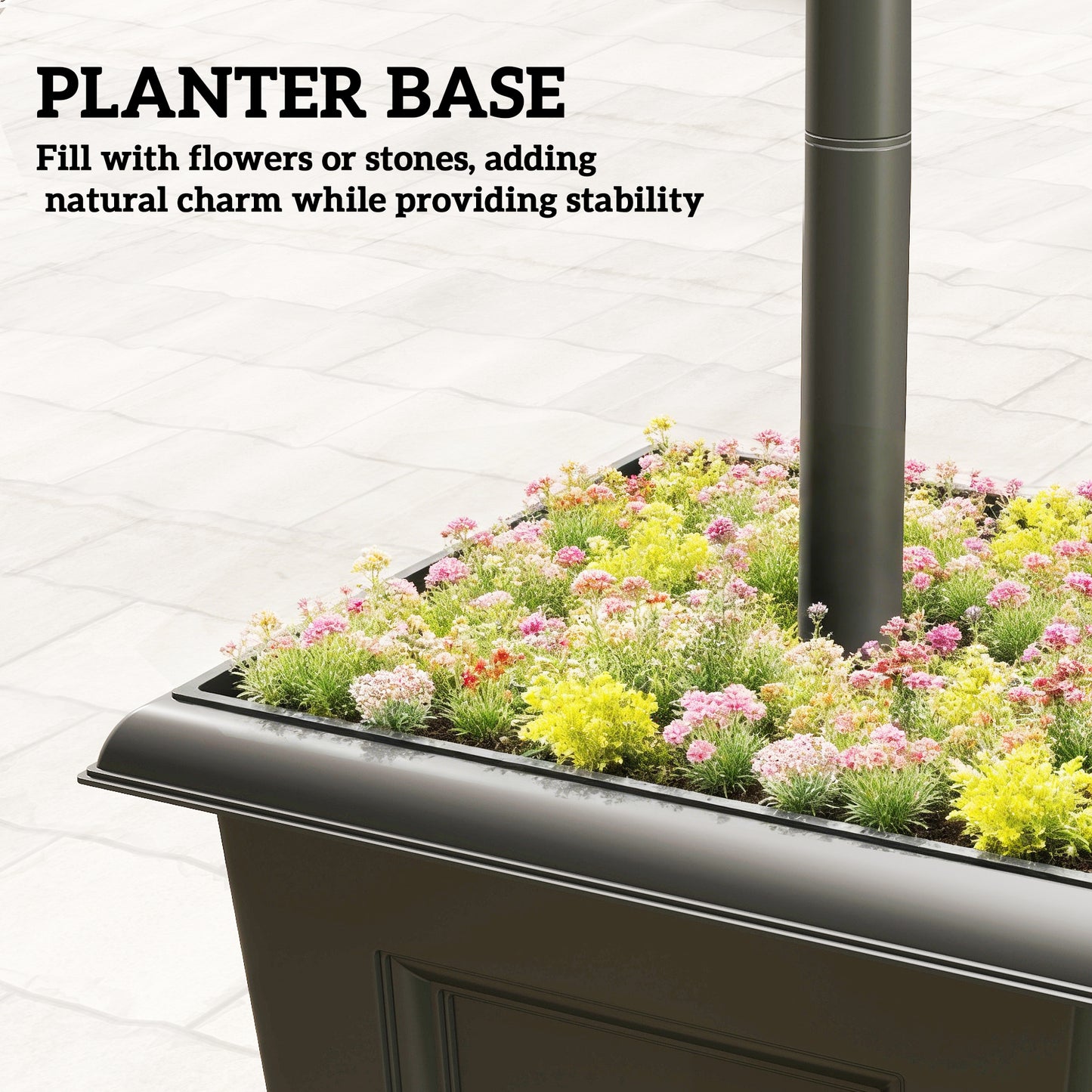 Outsunny Garden Solar Lamp Post Light With Built In Planter Waterproof LED Outdoor Post Light Black Dusk To Dawn