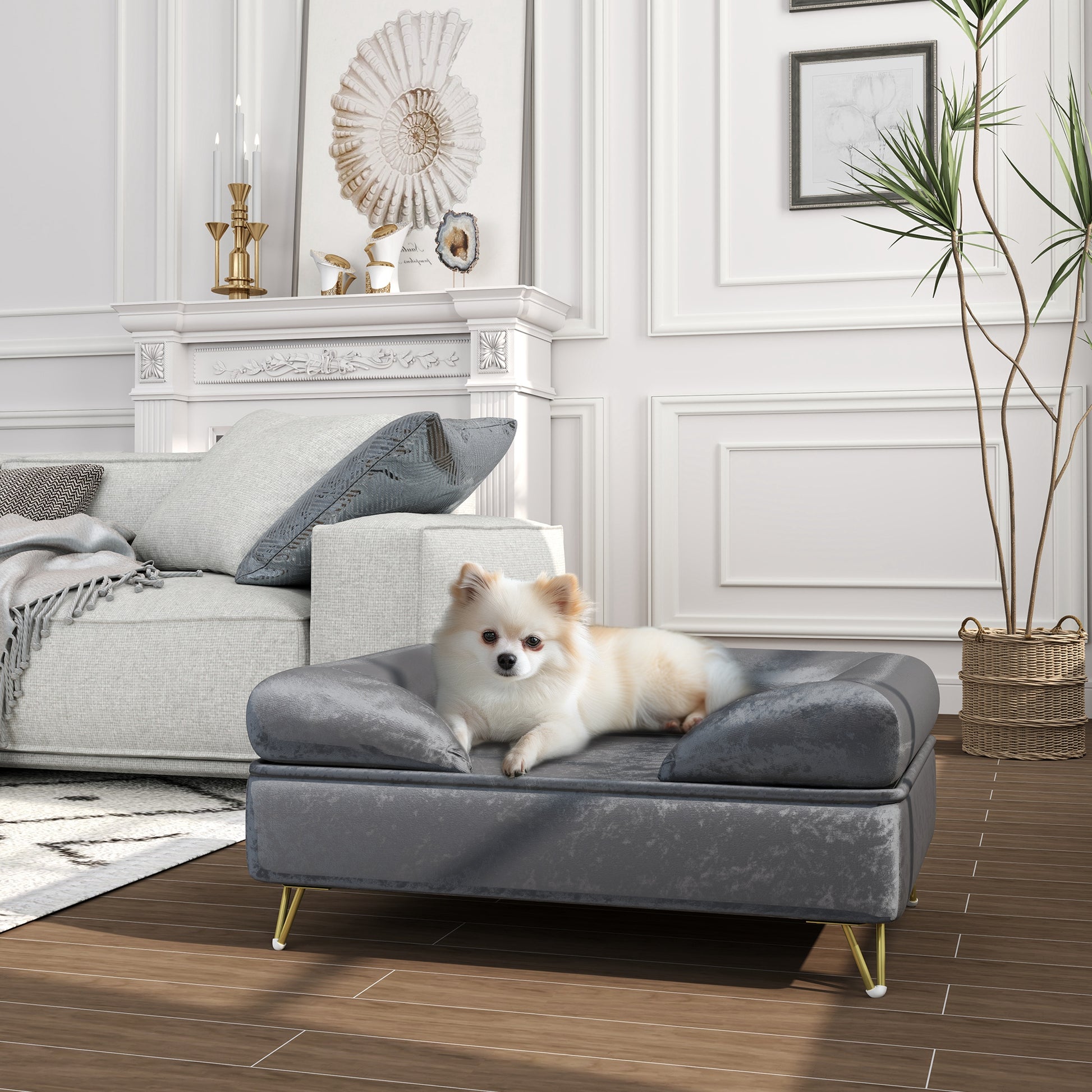 PawHut Luxury Grey Pet Sofa for Small to Medium Dogs with Removable Backrest and Washable Cover - ALL4U RETAILER LTD