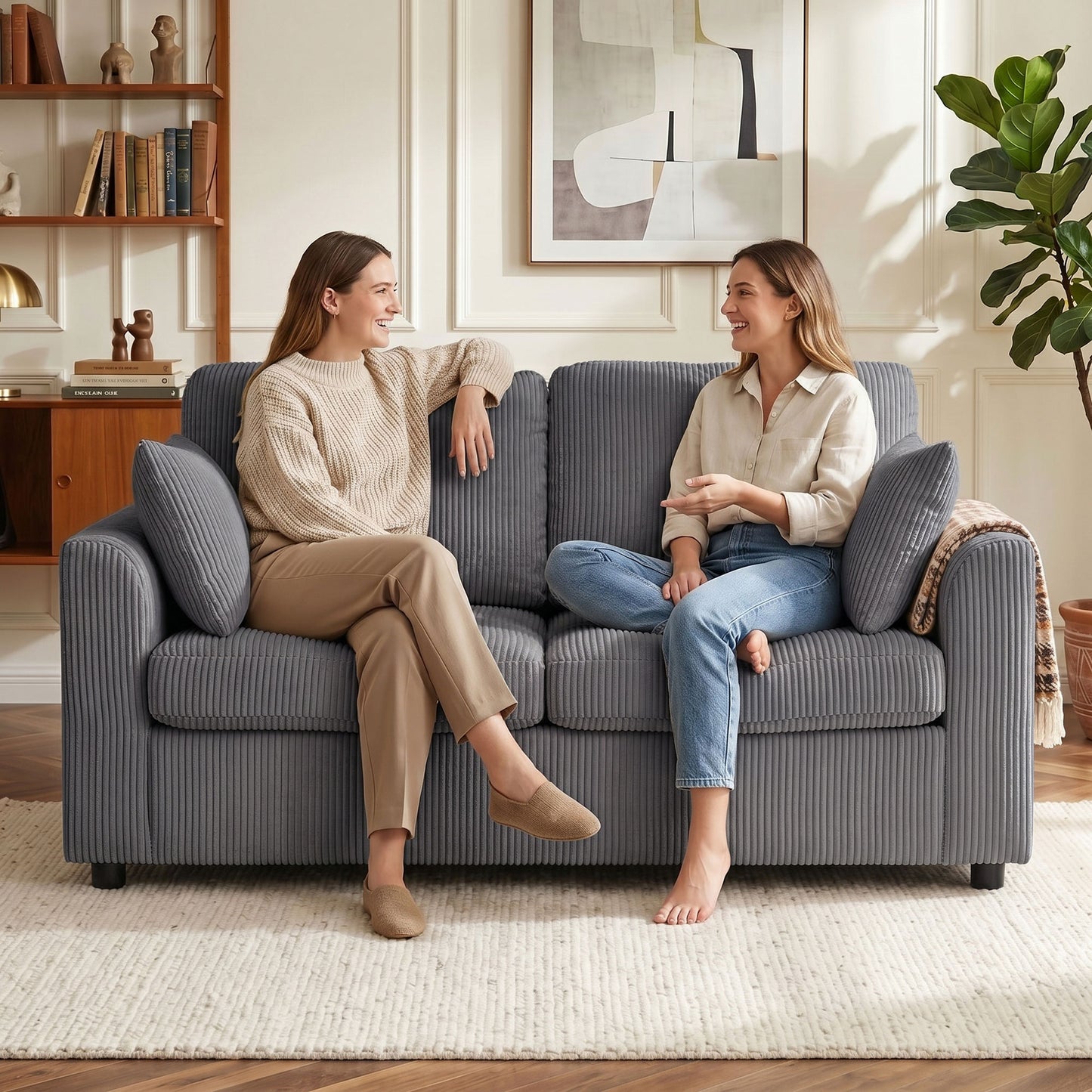 HOMCOM 2 Seater Sofa Corduroy Small Couch With Spring Cushion Wide Deep Seat Dark Grey