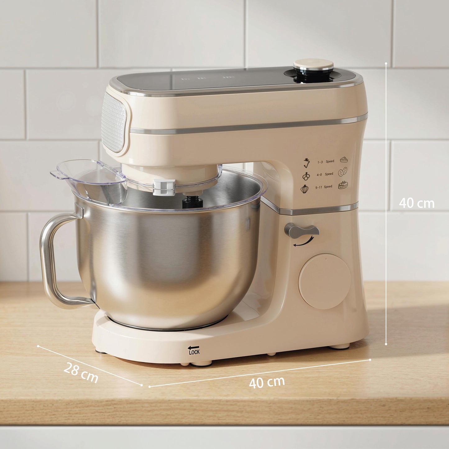 HOMCOM Stand Mixer 6L 1400W Tilt Head Food Mixer With 11 Speeds Pulse Fermentation Function LED Display Cream
