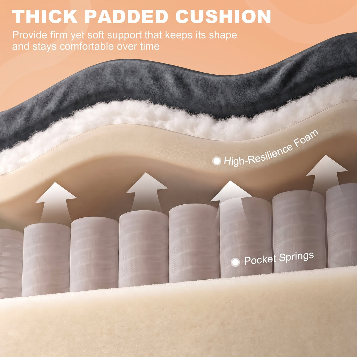 Thick cushioned recliner seat with layered padding and spring support