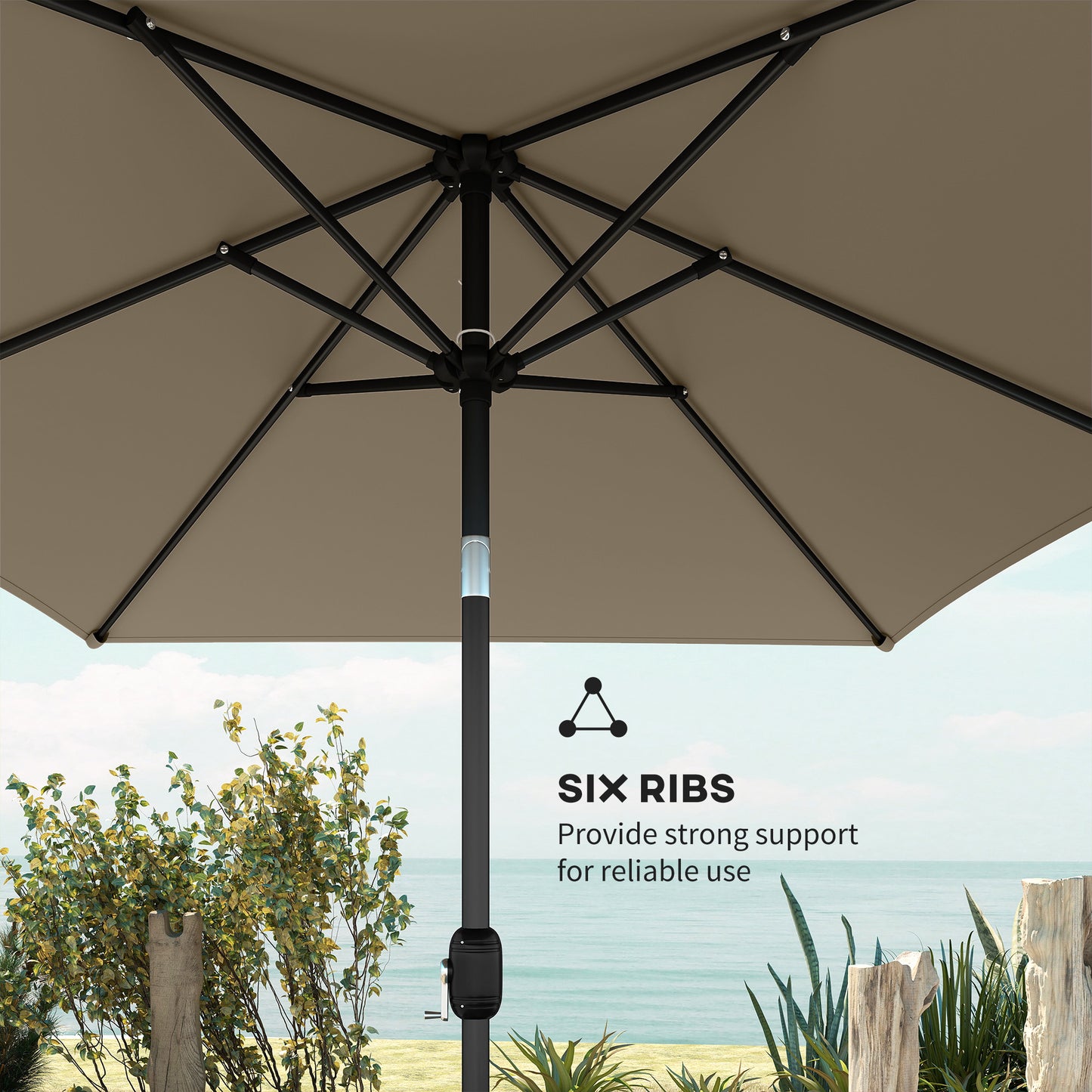 Outsunny Garden Parasol Umbrella With Crank Handle And Tilt Function 180g Polyester Canopy Fade Resistant Khaki