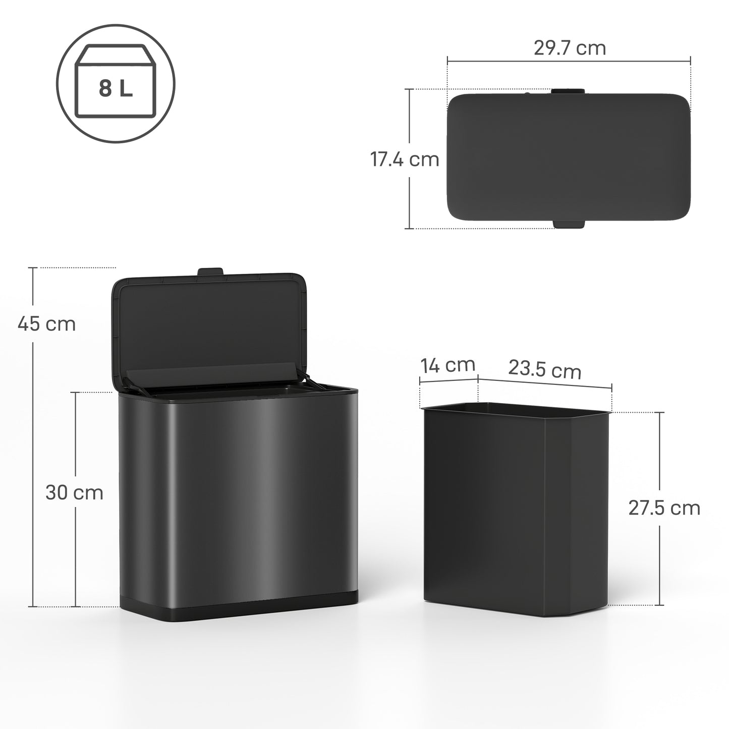 HOMCOM 8L Hanging Kitchen Bin With Lid And Removable Inner Bucket For Kitchen Cabinet Door Under Sink Or Office