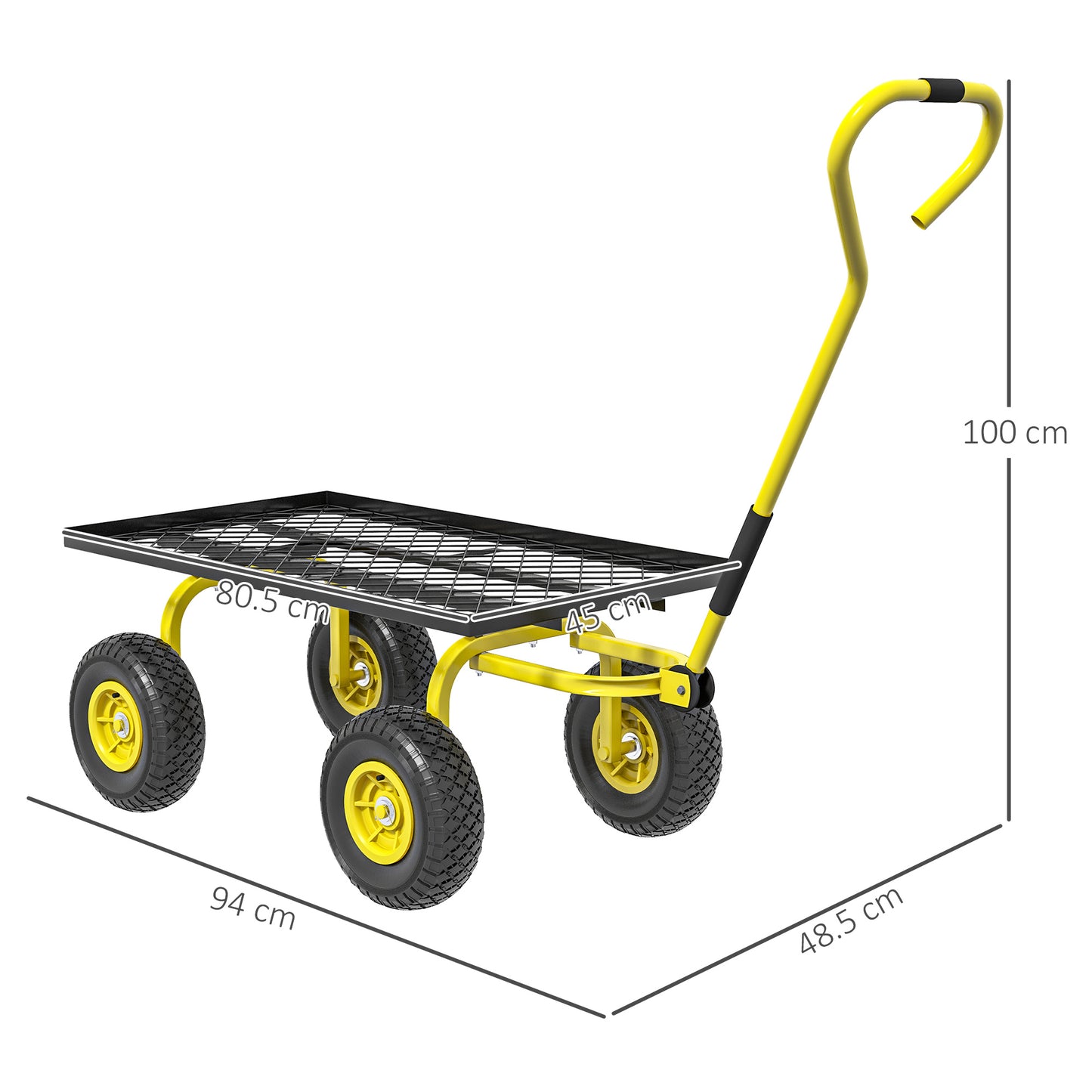 Outsunny Heavy Duty Garden Cart With Metal Frame 10 Inch Pneumatic Wheels Rotating Handle 150kg Capacity Yellow