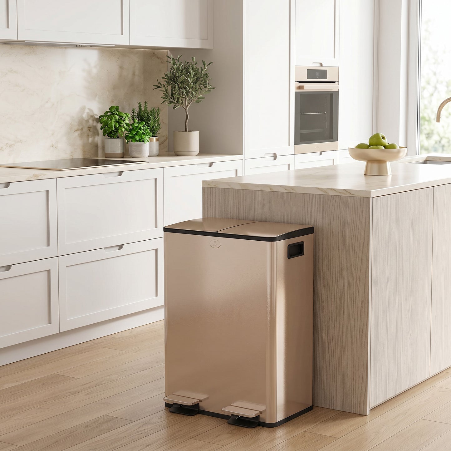 HOMCOM 56L Dual Compartment Stainless Steel Bin With Deodoriser Holders Gold Tone