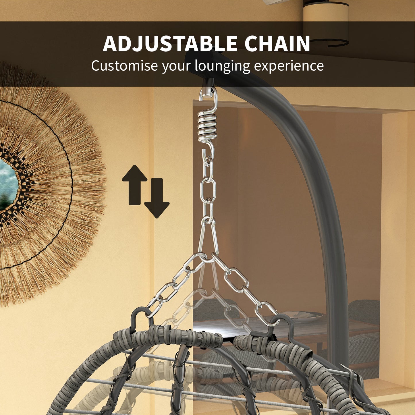 Outsunny Rattan Egg Chair With Stand Cushion Foldable Wicker Swing Adjustable Height Head Pillow Steel Frame Light Grey