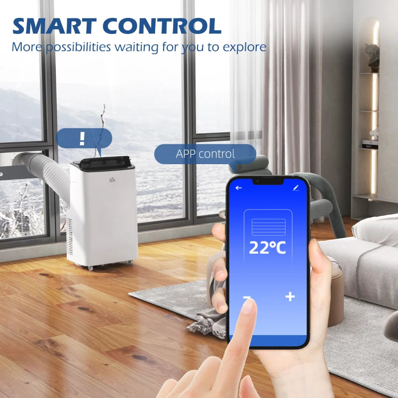 HOMCOM Smart WiFi Compatible 14,000 BTU Mobile Air Conditioner: Dehumidifier, Fan, 24H Timer - Ideal for Rooms up to 35m²