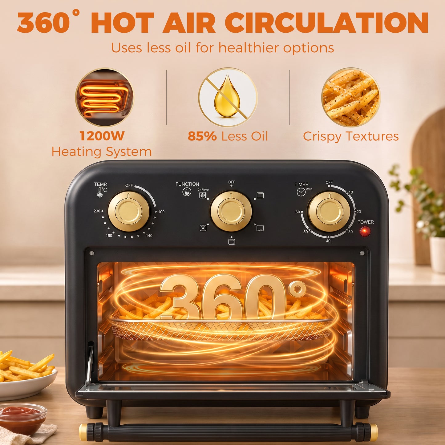 HOMCOM Air Fryer Toaster Oven Convection Countertop Oven 12 L With Adjustable Temperature And 60 Minute Timer Black