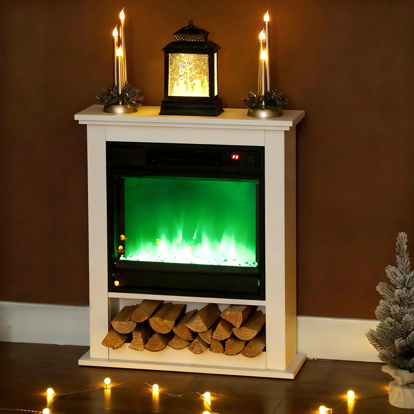 HOMCOM 1800W Adjustable Faux Flame Electric Fireplace White With Realistic Flames And Nine Color Settings 6142 BTU