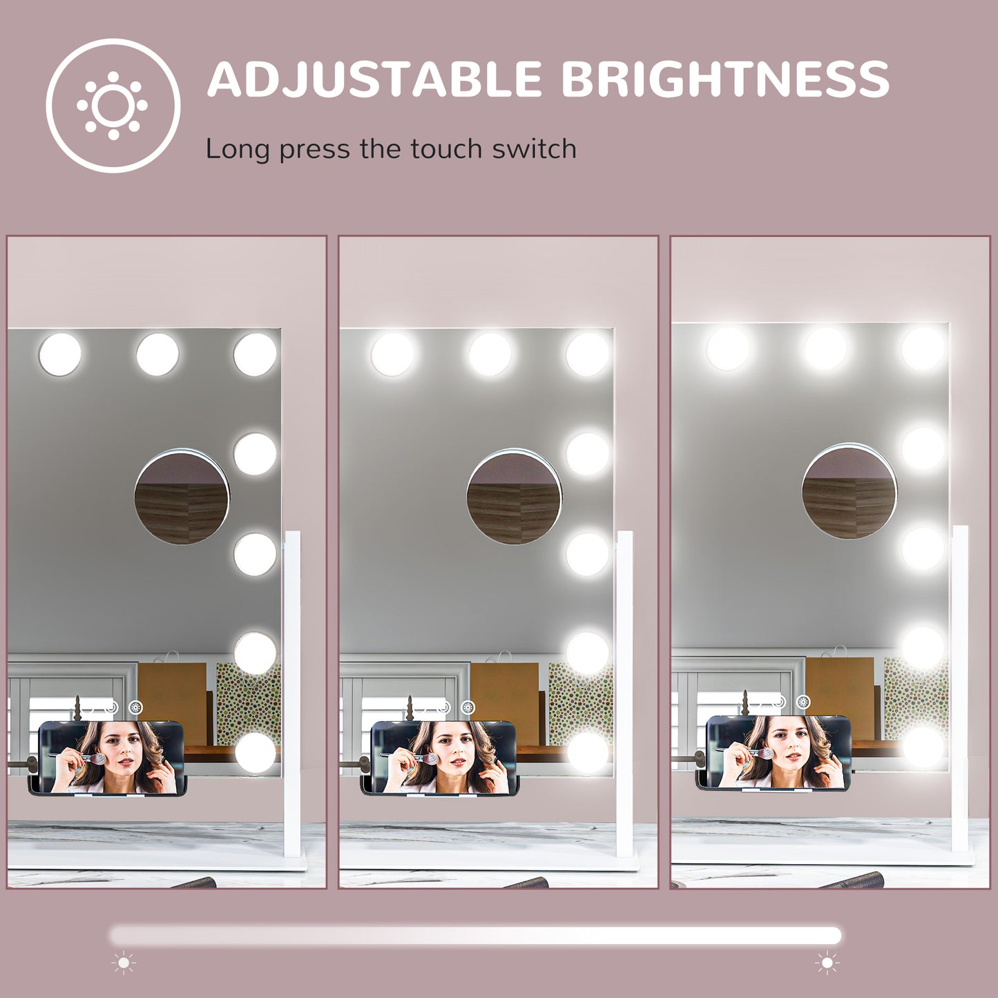 HOMCOM Lighted Makeup Mirror with Adjustable Brightness & USB Charging, 37x46 cm Hollywood Vanity Mirror - ALL4U RETAILER LTD