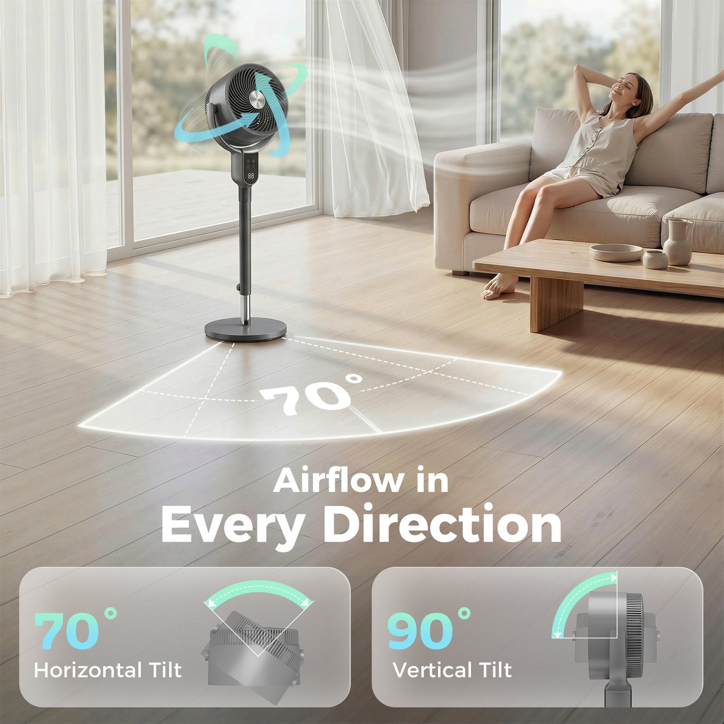HOMCOM 20 dB Silent 42 Inch Pedestal Fan With Remote Control 90 Degree Oscillation 8 Speeds Grey