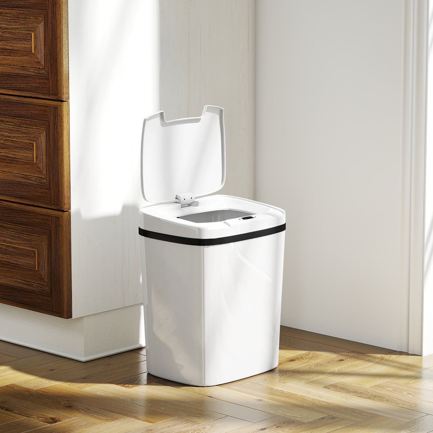 Homcom 15L Sensor Bin Touchless Kitchen Bin Battery Operated Automatic Open Easy Clean White