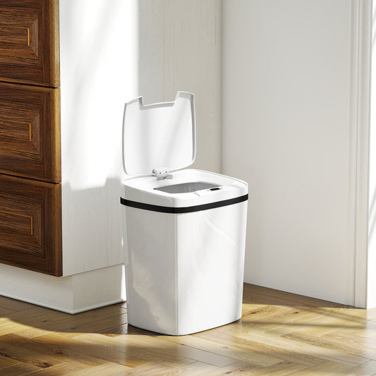 Homcom 15L Sensor Bin Touchless Kitchen Bin Battery Operated Automatic Open Easy Clean White