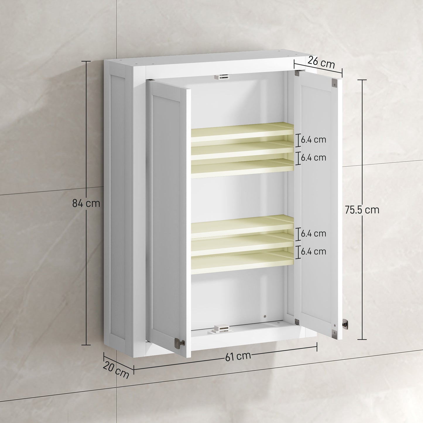 HOMCOM White Bathroom Wall Cabinet With Adjustable Shelves For Space Saving Wall Mounted Bathroom Storage