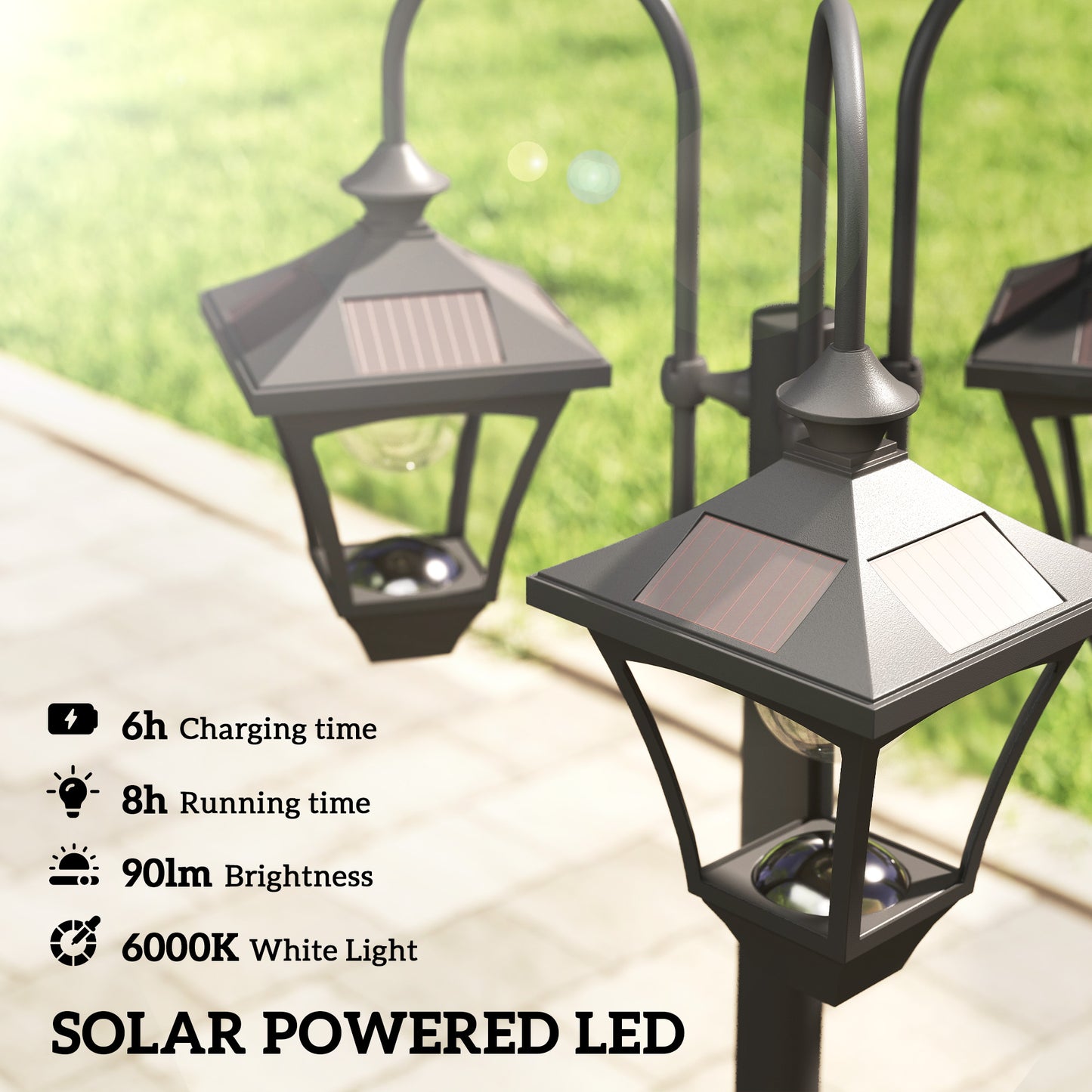 Outsunny Solar Lamp Post With Dusk To Dawn Sensor And 3 Head Planter 185 Centimeters Black
